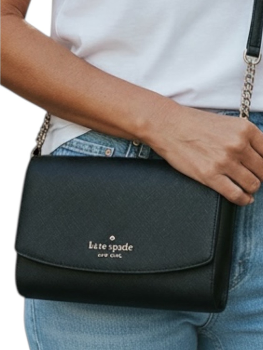 Kate Spade New York Women Saffiano Leather Flap Crossbody Bag Black NWT